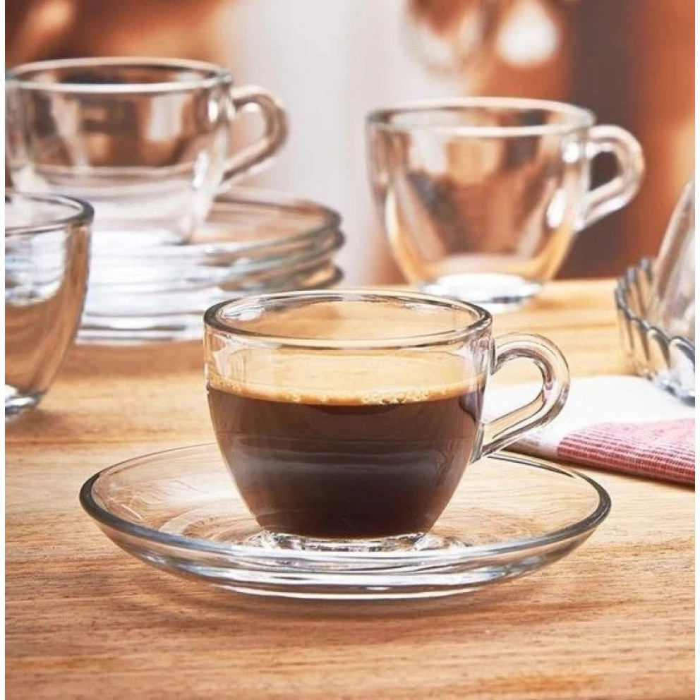 Чаша за кафе 90ml с чинийка - 6 броя - Pasabahce Basic