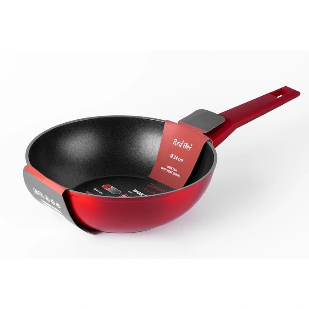 Тиган WOK - незалепващо покритие - 24см - Brio Red Hot - индукция